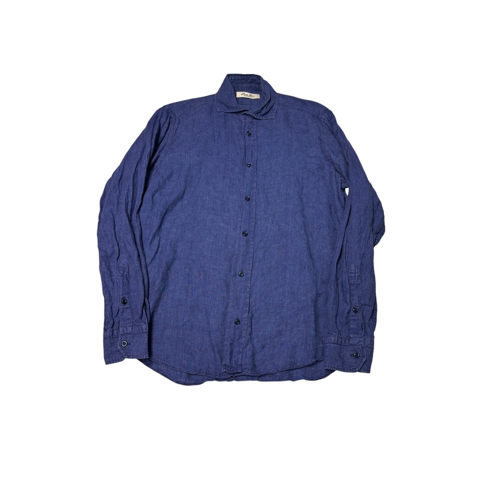 Puro Lino Mens Blue 100% Linen Button Down Shirt  Size S Indigo Made in Italy